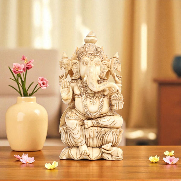 Big Cultured Marble Ganesha Idol - 9 inch
